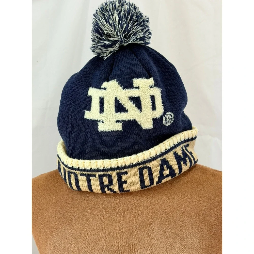 Adidas Originals Notre Dame Fighting Irish Beanie Hat Navy Blue Pom Knit Cap